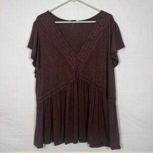 Torrid 3 Boho Crochet Trim Babydoll Top Plus Size Flowy Peasant Cottagecore